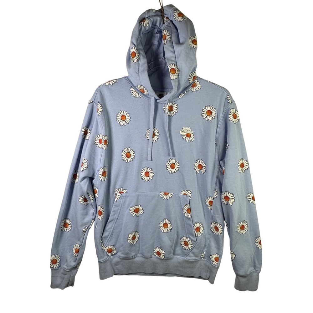 Nike‎ Daisy Floral Hoodie Club Fleece Light Blue Pastel S Soft Girl Cottagecore
